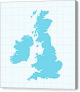 United Kingdom Map On Grid On Blue Canvas Print
