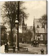United States, Illinois, Chicago Chicago's Dearborn Avenue North Of Chestnut Street Newberry Library, Unity Church, And New England Congregational Church (left-right), 1890s Canvas Print