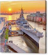 Uss Wisconsin At Sunset Canvas Print