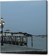 Venice Italy San Marco Square Pier Promenade At Sundown Sunset Light Pole Panoramic View Canvas Print