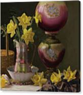 Victorian Lamp With Daffodils Canvas Print