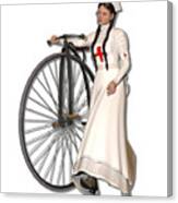 Victorian Nurse Along Penny Farthing Bicycle Canvas Print