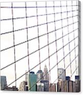 View To Nyc Through Brooklyn Bridge Canvas Print