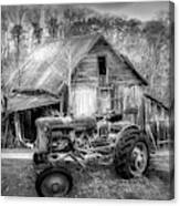 Vintage At The Farm Black And White Canvas Print