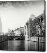 Vintage Bruges Belgium Black And White Canvas Print