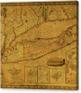 Vintage Map Of Long Island New York Canvas Print