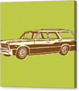 Vintage Station Wagon On Green Background Canvas Print