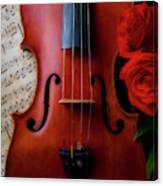 Violin And Two Red Roses Canvas Print