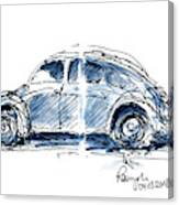 Vw Beetle Classic Car Ink Drawing And Watercolor Canvas Print