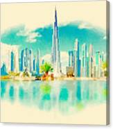 Watercolor Vector Panoramic Dubai Canvas Print