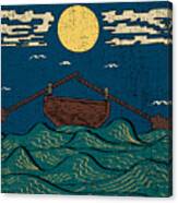 Wavy Sea Water Landscape Depicting Boat Canvas Print