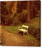 White Bench In Secret Garden 1 Canvas Print