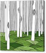 White Forest And Green Meadow Line Art Canvas Print