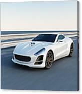 White Super Car On The Racing Track Canvas Print