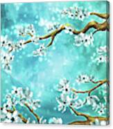 Tranquility Blossoms - Winter White And Blue Canvas Print
