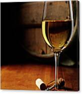 White Wine On A Rustic Table Canvas Print