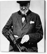 Winston Churchill With Tommy Gun Canvas Print