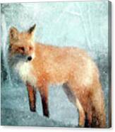 Winter Fox In Falling Snow Canvas Print