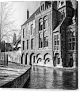 Winter In Bruges Belgium Black And White Canvas Print
