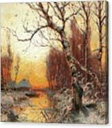 Winter Landscape With Birch In The Evening Light Canvas Print