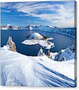 Winter Scene At Crater Lake Volcano Canvas Print