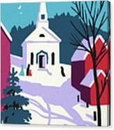 Winter Scene With A Small Church Canvas Print