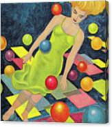 Woman Floating In Squares And Balls Canvas Print