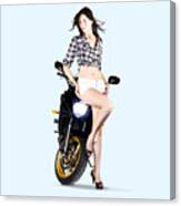 Woman Leaning On A Motorbike Canvas Print