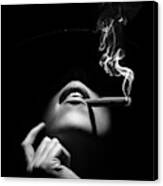 Woman Smoking A Cigar Canvas Print