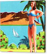 Woman Tying Swimsuit Top Canvas Print