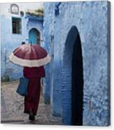 Woman With Blue Bag Canvas Print