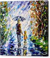 Woman With Child In The Rain Canvas Print