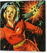 Woman With Rocket Exploding Canvas Print