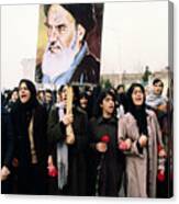Women Marching With Picture Canvas Print