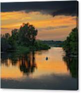 Yahara Bliss - Lone Kayak On Yahara River At Sunset In Stoughton Wi Canvas Print