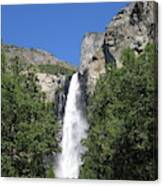 Yosemite National Park Bridal Veil Falls Water Fall Blast On A Blue Sky Day Canvas Print