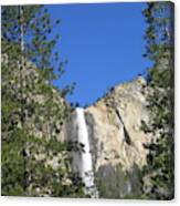 Yosemite National Park Bridal Veil Falls Water Fall View With Twin Trees Canvas Print