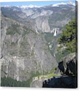 Yosemite National Park Half Dome Twin Waterfalls Snow Capped Mountains John Shiron's Shadow Canvas Print