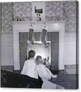 Young Brother And Sister By Fireplace Canvas Print