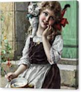 Young Girl With Kitten Canvas Print