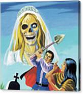 Zombie Bride And Couple In A Cemetery Canvas Print