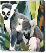 Abstract Watercolor Draw Two Lemur Striped White Black, Backgrou #1 Canvas Print