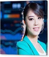 Asian Successful Office Lady Portrait With Digital Chart Graph Background #1 Canvas Print