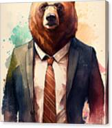 Bear In Suit Watercolor Hipster Animal Retro Costume #1 Canvas Print