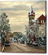 Beautiful Bedazzled Burg -  Stoughton Wisconsin Dusted With Snow With Fall Colors Still Showing Canvas Print