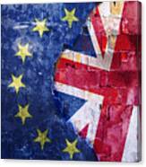 Brexit, Flags Of The United Kingdom And The European Union On Cracked Background #1 Canvas Print