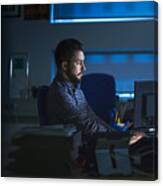 Businessman Working Late In Office #1 Canvas Print