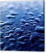 Condensed Dewdrops On The Smooth Blue Surface Of A Metallic Car. #1 Canvas Print