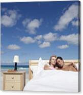 Couple Sleeping In A Bed On The Beach #1 Canvas Print