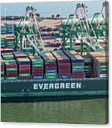 Evergreen Freight Ship And Cargo In Port Of Oakland, California #1 Canvas Print